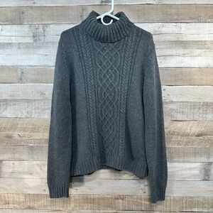 Eddie Bauer Women Wool Angora Blend Cable Knit Turtleneck Sweater Size L